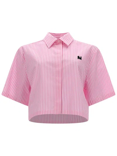Msgm Camicia Crop Con Logo In Pink