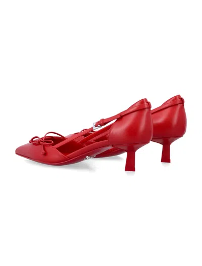 Prada Open-side Leather Pumps With Bow Detail And 4.5cm Heel In Red