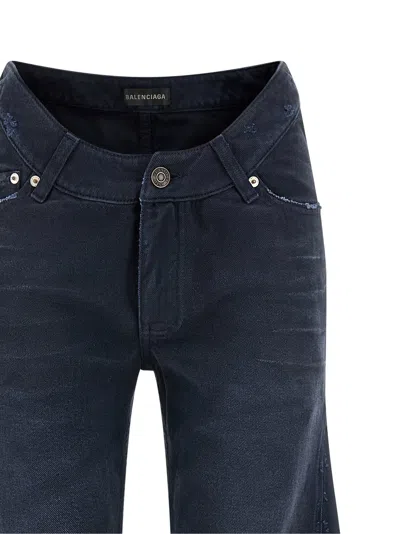 Balenciaga Women Blue Five-pocket Jeans With Curved Waist And Faded Effect In Cotton Woman In Blue