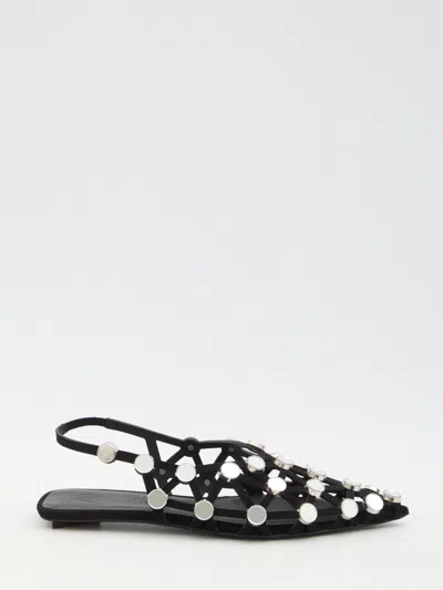 Attico Grid Embellished Suede Ballet Flats In Black