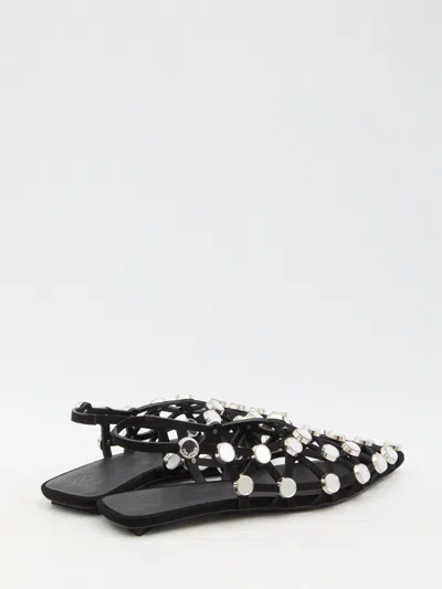 Attico Grid Embellished Suede Ballet Flats In Black