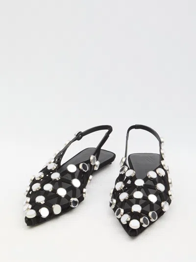Attico Grid Embellished Suede Ballet Flats In Black