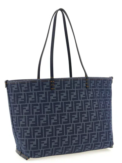Fendi Blue Roll Medium Reversible Tote In Blue