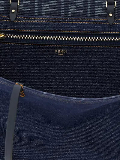 Fendi Blue Roll Medium Reversible Tote In Blue