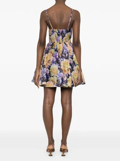Zimmermann Luna Gathered Floral-print Linen And Silk-blend Mini Dress