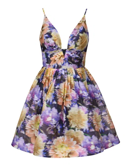 Zimmermann Luna Gathered Floral-print Linen And Silk-blend Mini Dress