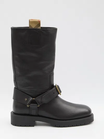 Burberry Soft Saddle Leather Mid-calf Boots In Black