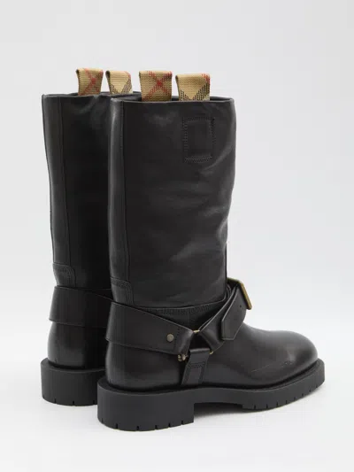 Burberry Soft Saddle Leather Mid-calf Boots In Black
