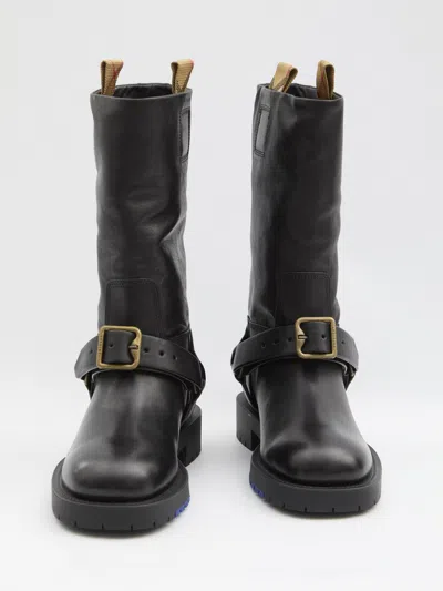 Burberry Soft Saddle Leather Mid-calf Boots In Black