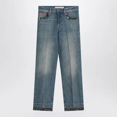 Valentino Women Blue Floral Print Jeans, 26 Luxury Jeans For Women Darveys