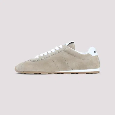 Miu Miu Cappuccino Suede Plume Sneakers In Brown
