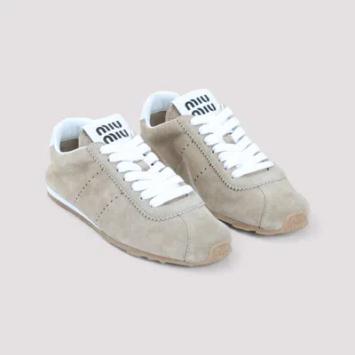 Miu Miu Cappuccino Suede Plume Sneakers In Brown