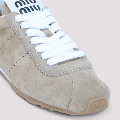 Miu Miu Cappuccino Suede Plume Sneakers In Brown