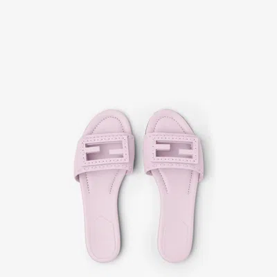 Fendi Baguette Ff Leather Buckle Flat Slide Sandals In Pink
