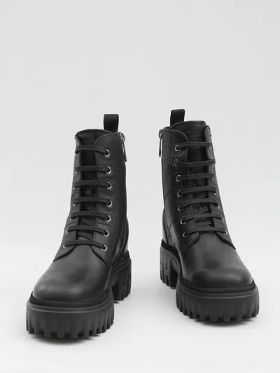 Hogan H700 Chunky Biker Boots In Leather In Black
