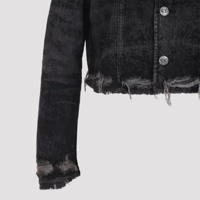 Diesel Laser-engraved Cotton-hemp Denim Jacket In Black
