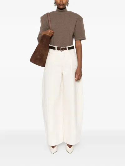 Jacquemus Ribbed Slim-fit Mock-neck Short-sleeve Wool-cashmere Jersey In Brown