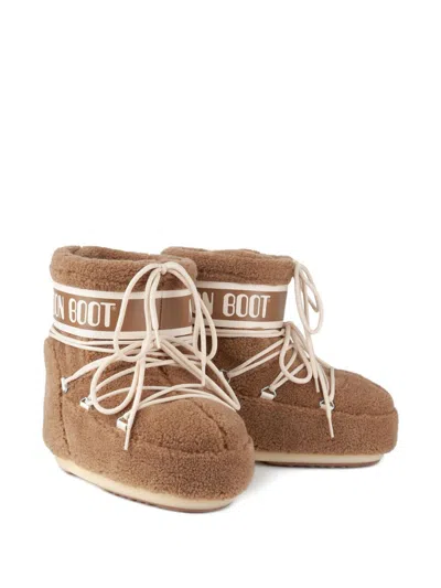Moon Boot Women 'icon' Brown Snow Ankle Boots With Maxi Logo Print On The Side In Fleece Woman In Brown