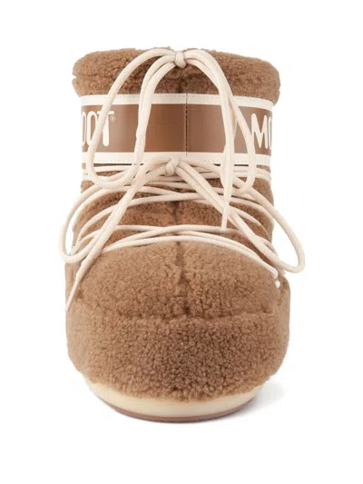 Moon Boot Women 'icon' Brown Snow Ankle Boots With Maxi Logo Print On The Side In Fleece Woman In Brown