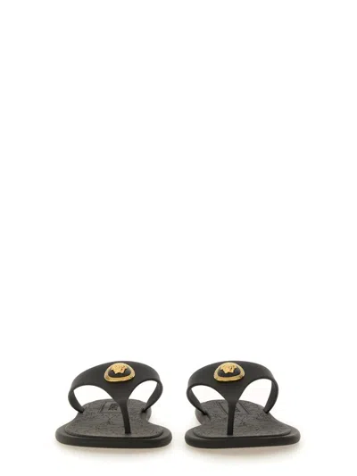 Versace Baroque-engraved Sole Sandals With Medusa Hardware In Black