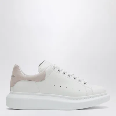 Alexander Mcqueen Oversize Sneakers In White Leather With Pink Suede Heel In White