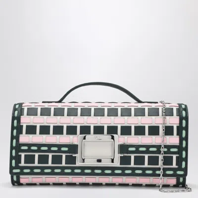 Roger Vivier Rectangular Woven Clutch Bag With Silver-tone Clasp In Multi