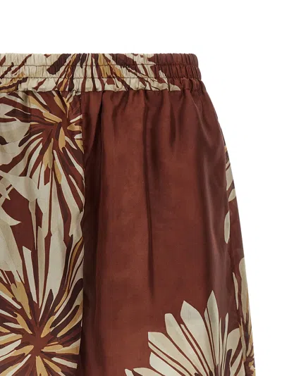 Brunello Cucinelli Women Silk Twill Shorts With Floral Print And Elasticated Waistband In Brown