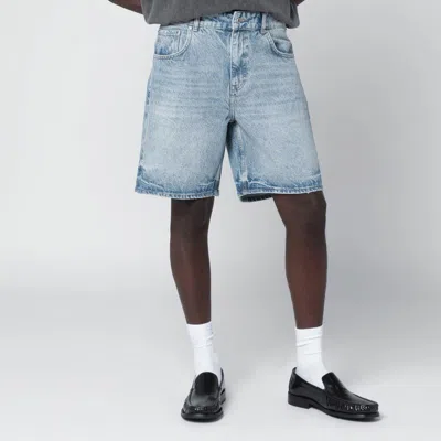 Represent Light Blue Washedeffect Denim Bermuda Shorts In Multi