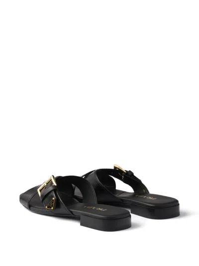 Prada Leather Crisscross Slides With Buckle In Multi