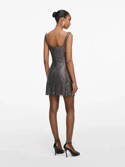 Self-portrait Gunmetal Grey Dress With Thin Straps And All-over Rhinestone Application In Tech Fabric Woman In Multi
