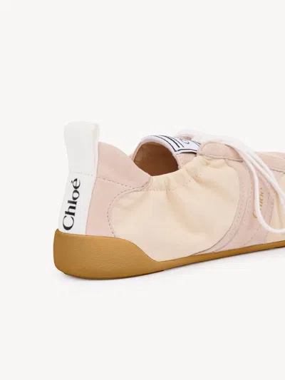 Chloé Kick Beige Sneaker With Side Lettering Logo And Elasticated Details In Fabric Woman In Pink