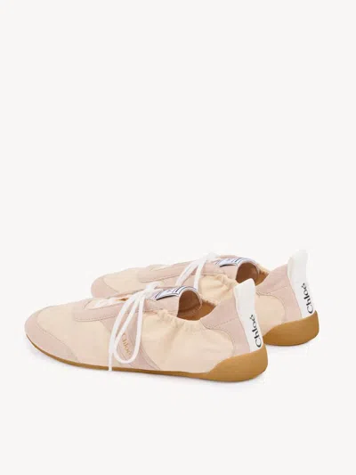 Chloé Kick Beige Sneaker With Side Lettering Logo And Elasticated Details In Fabric Woman In Pink