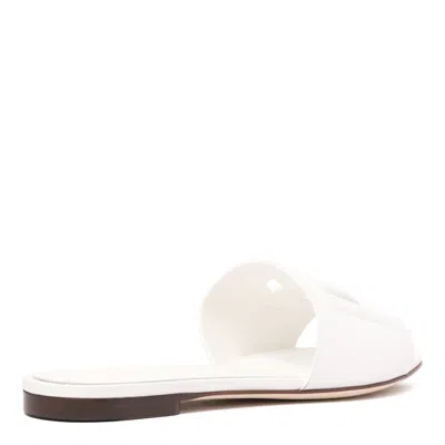 Dolce & Gabbana Dg Millennials Logo Leather Flat Slides In White