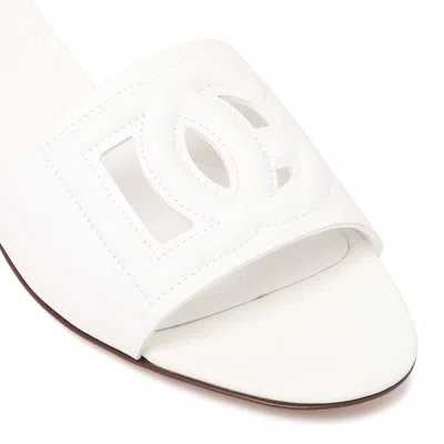 Dolce & Gabbana Dg Millennials Logo Leather Flat Slides In White