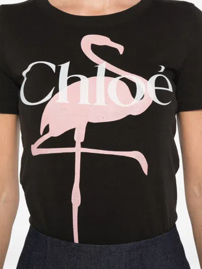 Chloé Women Black Crewneck T-shirt With Maxi Logo Print On The Front In Cotton Woman In Black