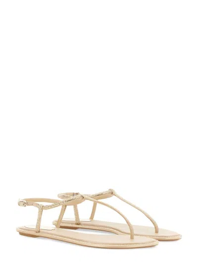 René Caovilla Rene Caovilla Diana 10 Crystal Flat Sandals In Neutral