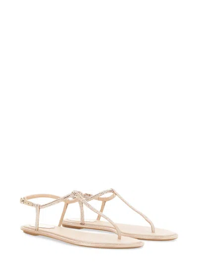 René Caovilla Rene Caovilla Diana 10 Crystal Flat Sandals In Neutral