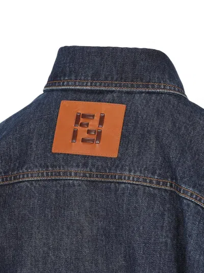 Fendi Go-to Denim Shirt Jacket With Quilted Ff Motif Clothing In Blue