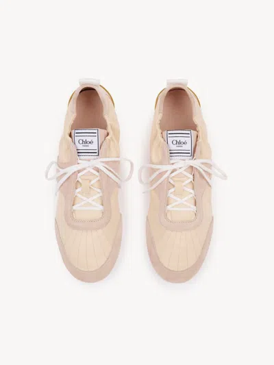 Chloé Kick Beige Sneaker With Side Lettering Logo And Elasticated Details In Fabric Woman In Multi