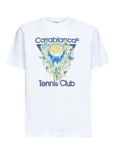 Casablanca Men White Crewneck T-shirt With Logo Print On The Front In Cotton Man