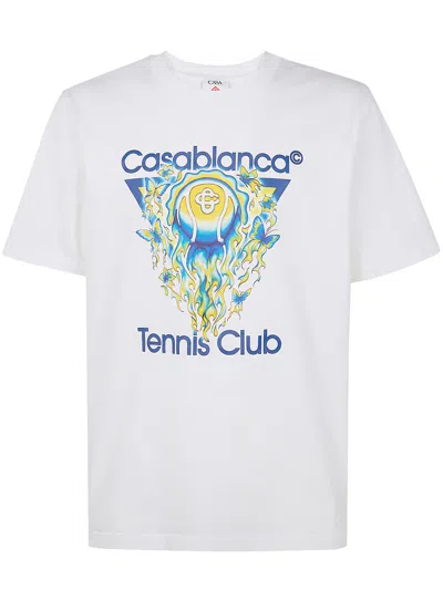 Casablanca Men White Crewneck T-shirt With Logo Print On The Front In Cotton Man