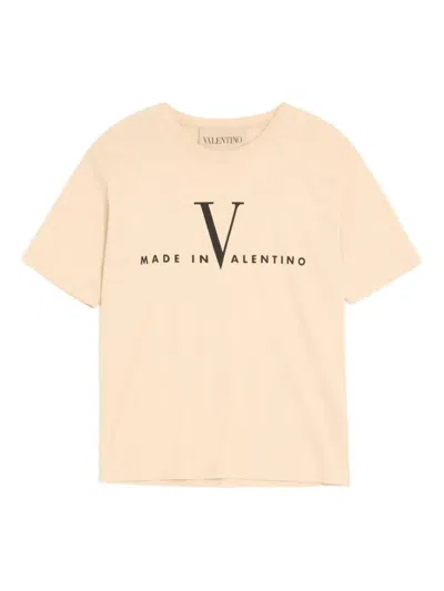 Valentino Men Beige Round Neck Logo T-shirt In Neutral