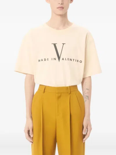 Valentino Men Beige Round Neck Logo T-shirt In Neutral