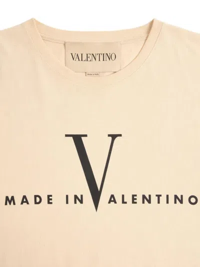 Valentino Men Beige Round Neck Logo T-shirt In Neutral