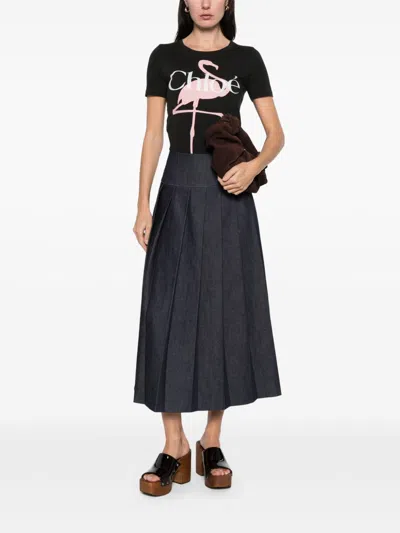 Chloé Women Black Crewneck T-shirt With Maxi Logo Print On The Front In Cotton Woman In Black