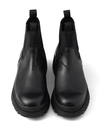 Prada Men Black Leather Ankle Boots, 6.5 Luxury Loafers & Drivers For Men Darveys In Multi