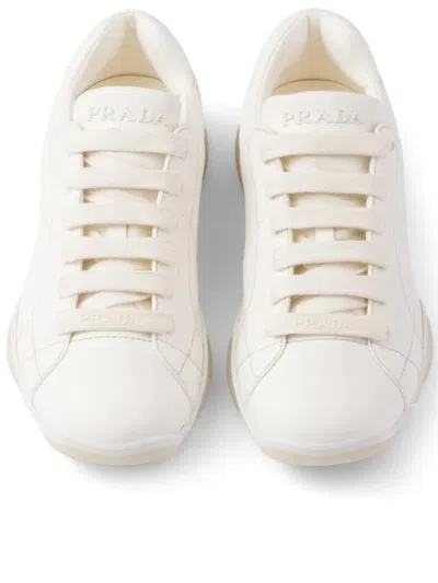 Prada Leather Sneakers Crafted Geometric Stitching