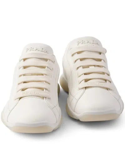 Prada Leather Sneakers Crafted Geometric Stitching