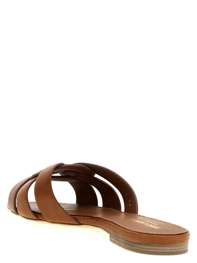 Saint Laurent Leather Tribute Flats With 1.5cm Heel For Women In Brown