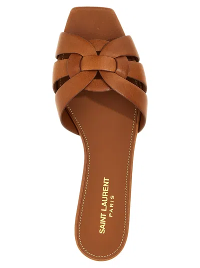 Saint Laurent Leather Tribute Flats With 1.5cm Heel For Women In Brown
